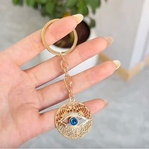Large Round Golden GREEK Evil Eye 🧿 Keychain w crystal NEW LAST ONE UNISEX